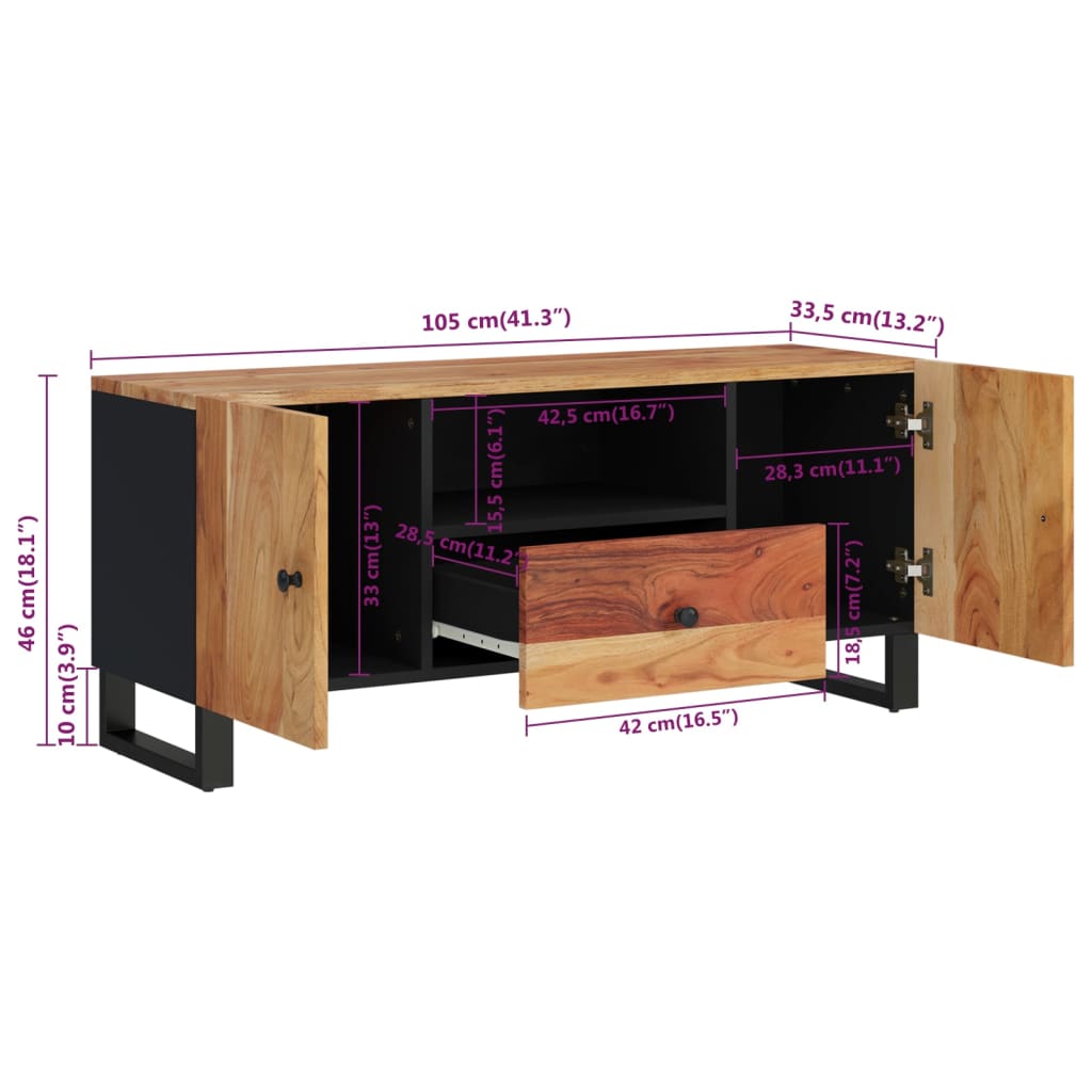 tömör akácfa és szerelt fa TV-szekrény 105 x 33,5 x 46 cm