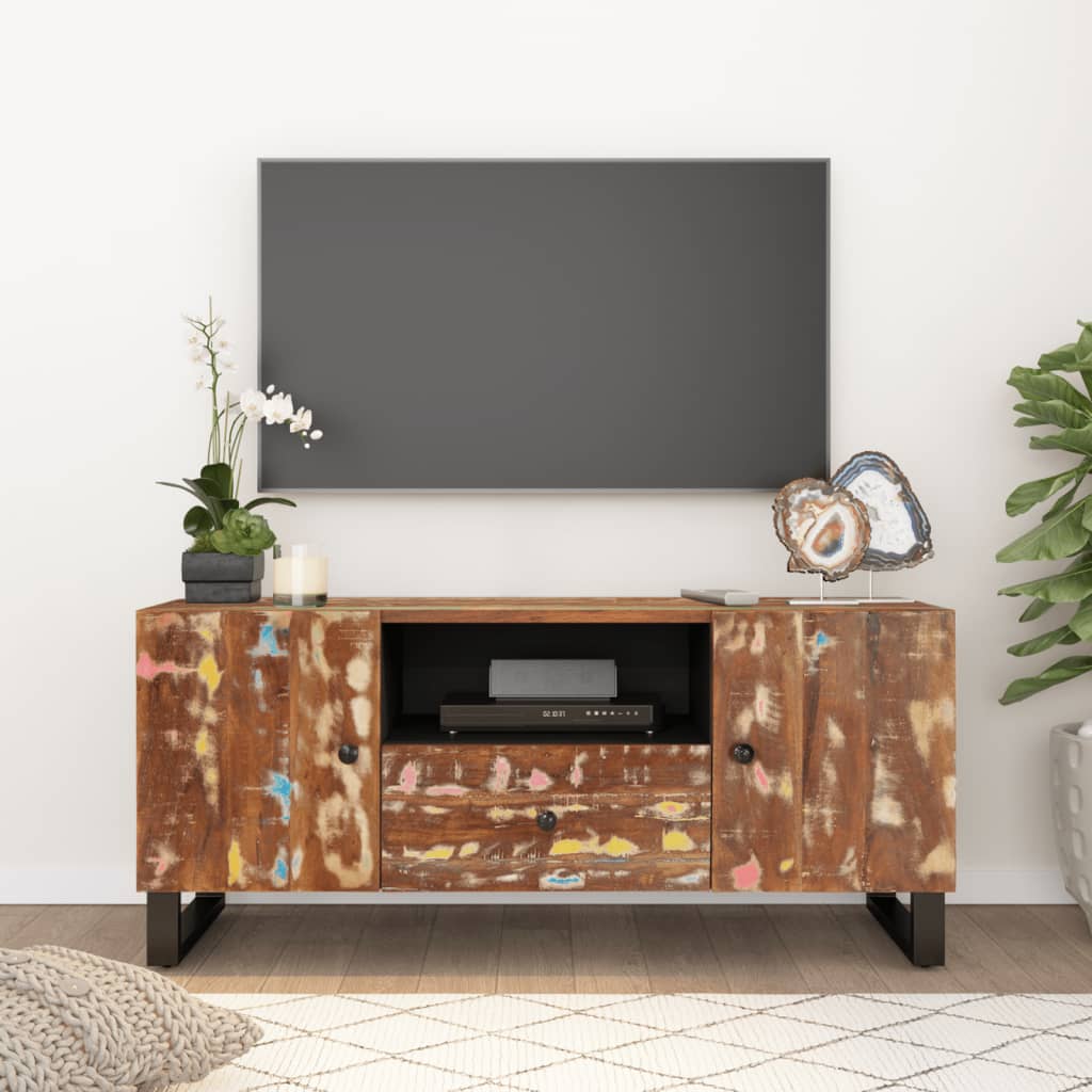 tömör újrahasznosított és szerelt fa TV-szekrény 105x33,5x46 cm