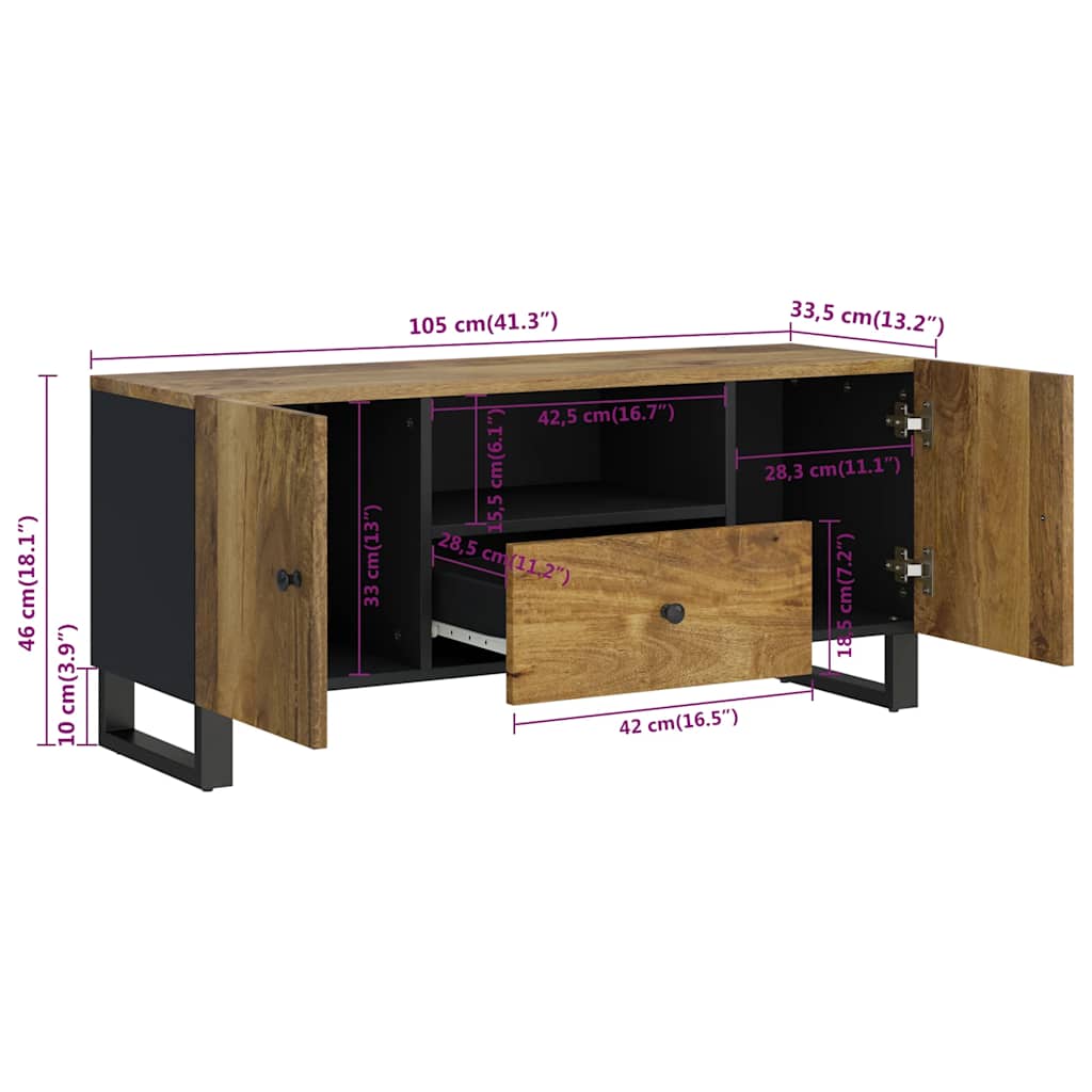 tömör mangófa és szerelt fa TV-szekrény 105 x 33,5 x 46 cm