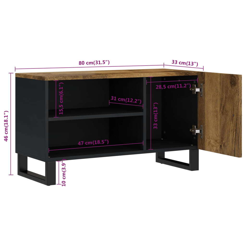 tömör mangó- és szerelt fa TV-szekrény 80 x 33 x 46 cm