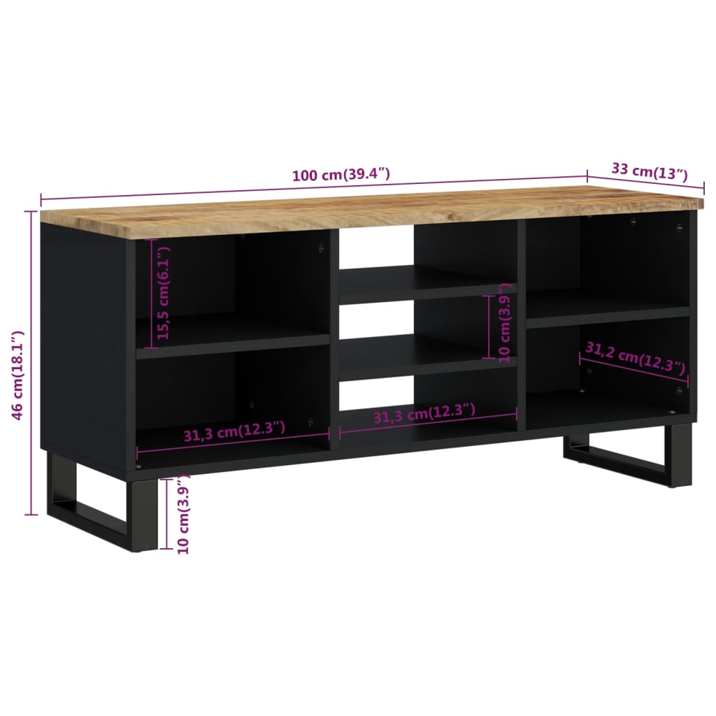 tömör mangó- és szerelt fa TV-szekrény 100 x 33 x 46 cm