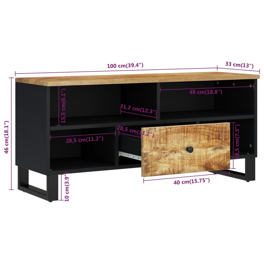 tömör mangófa és szerelt fa TV-szekrény 100 x 33 x 46 cm