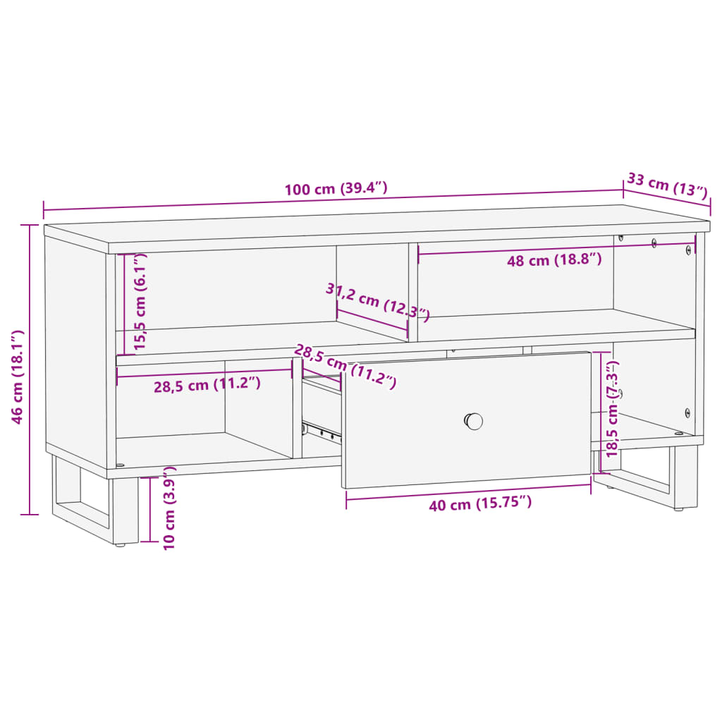 tömör újrahasznosított és szerelt fa TV-szekrény 100x33x46 cm