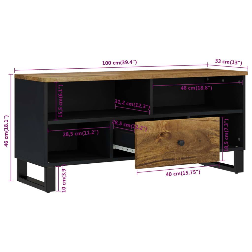 tömör mangófa és szerelt fa TV-szekrény 100 x 33 x 46 cm