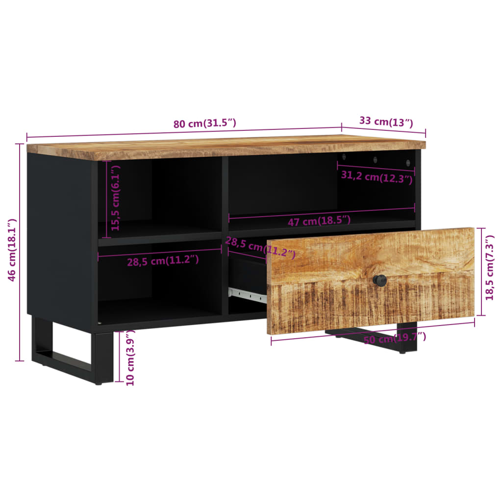 tömör mangó- és szerelt fa TV-szekrény 80 x 33 x 46 cm