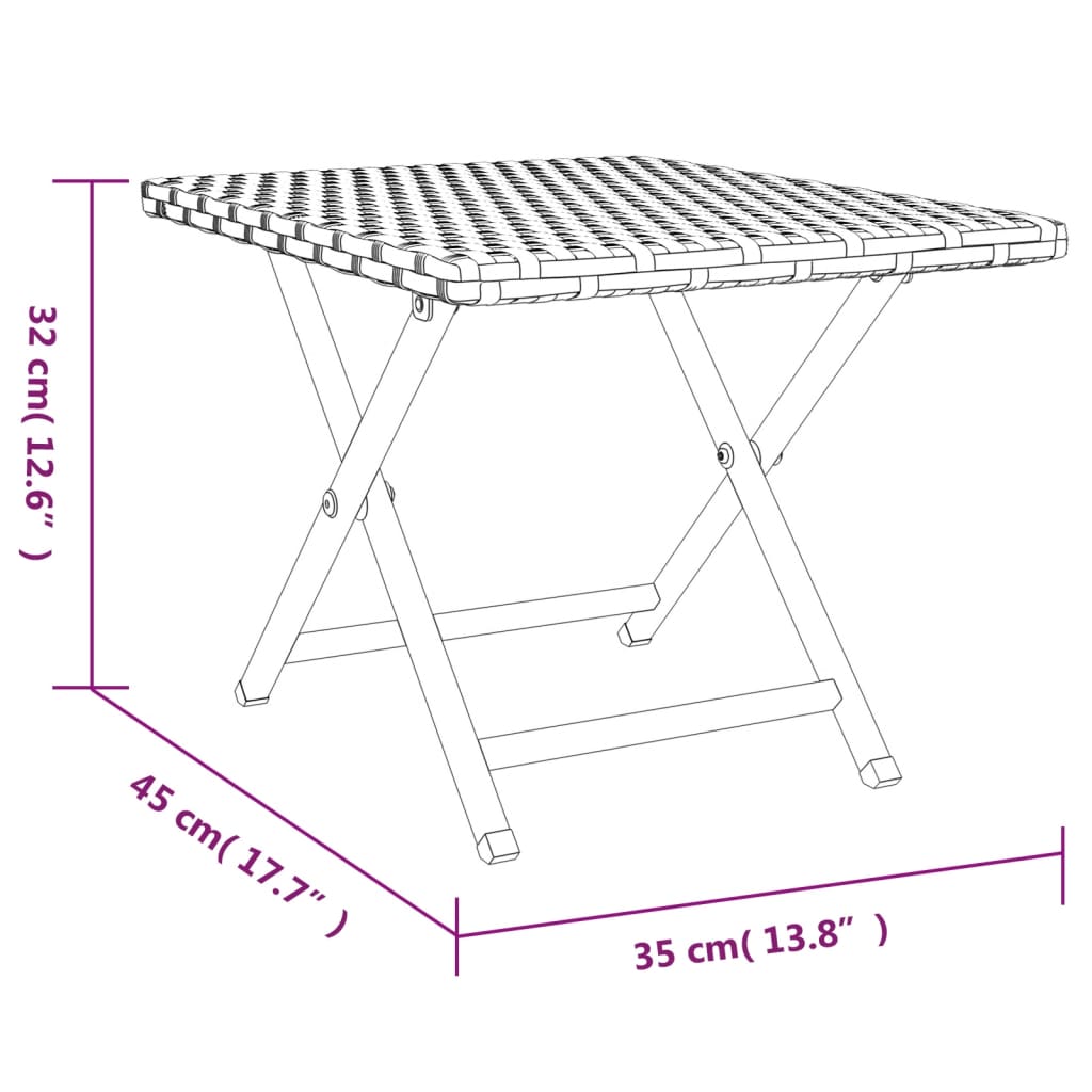 szürke összecsukható polyrattan asztal 45x35x32 cm