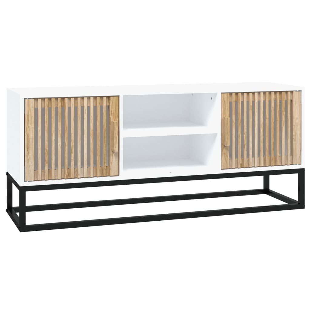 fehér szerelt fa és vas TV-szekrény 105x30x45 cm