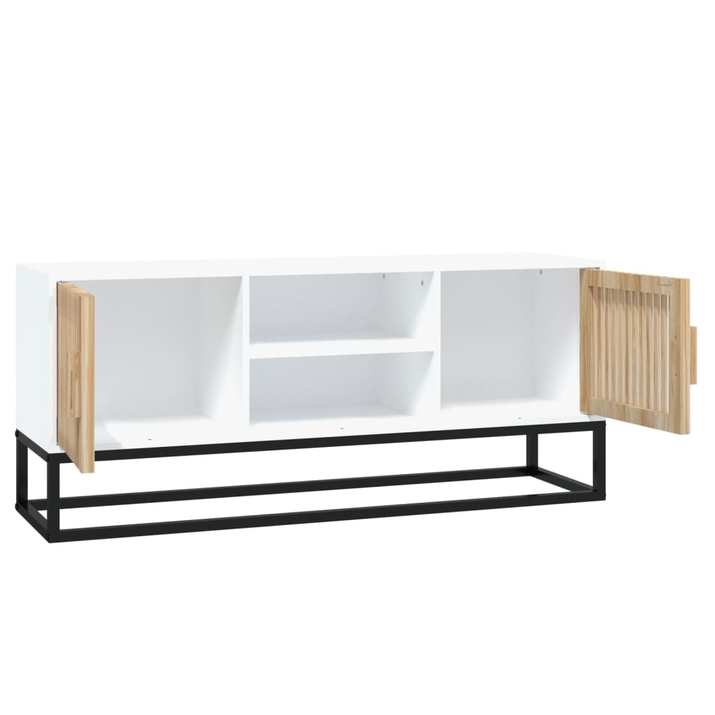 fehér szerelt fa és vas TV-szekrény 105x30x45 cm