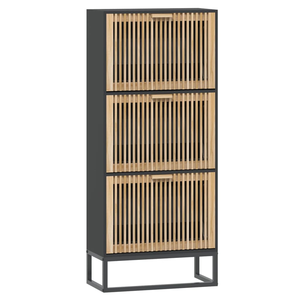 fekete szerelt fa cipősszekrény 52x25x120 cm