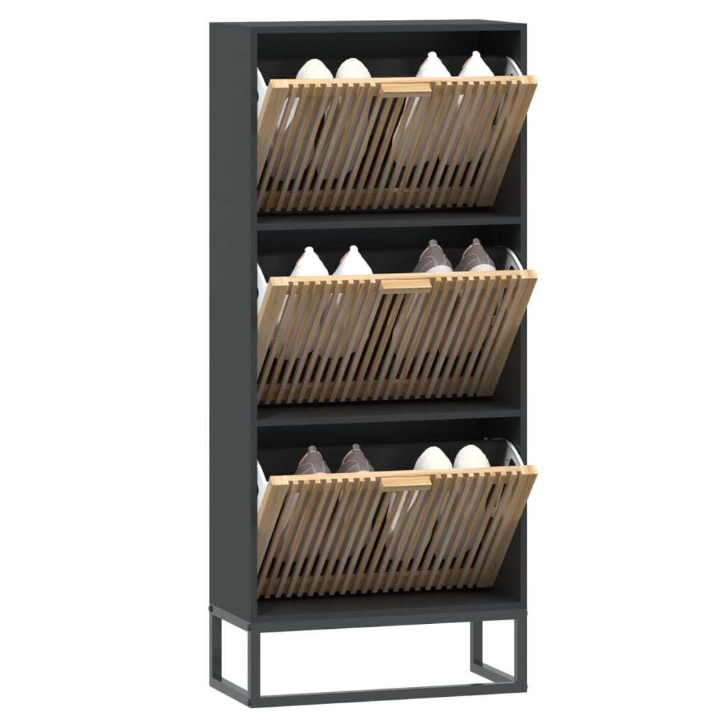 fekete szerelt fa cipősszekrény 52x25x120 cm