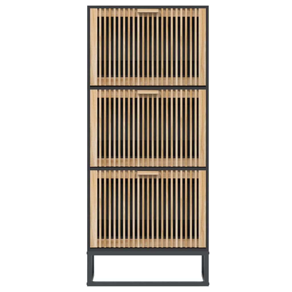 fekete szerelt fa cipősszekrény 52x25x120 cm