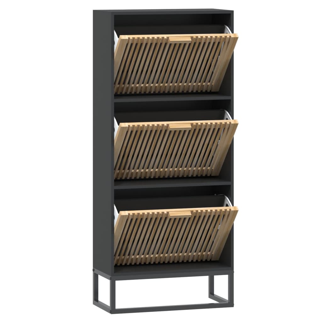 fekete szerelt fa cipősszekrény 52x25x120 cm