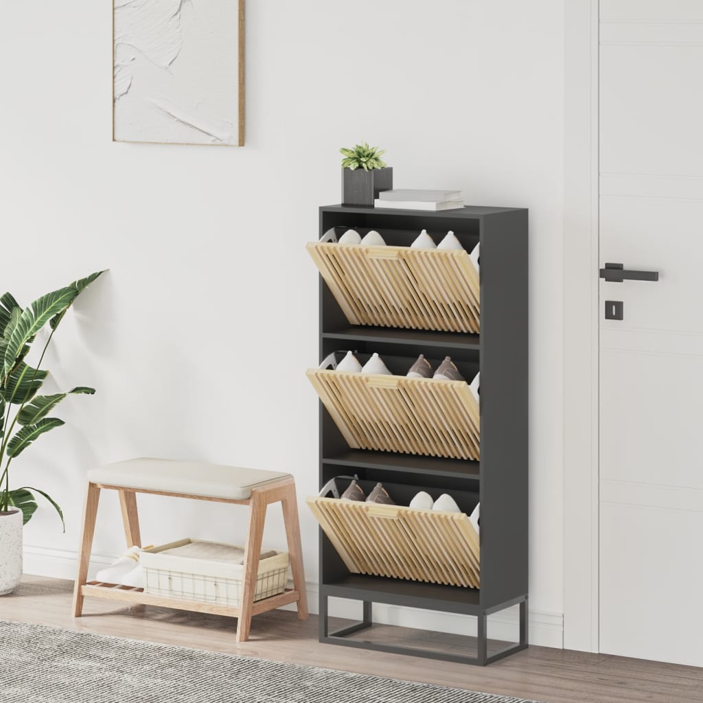 fekete szerelt fa cipősszekrény 52x25x120 cm