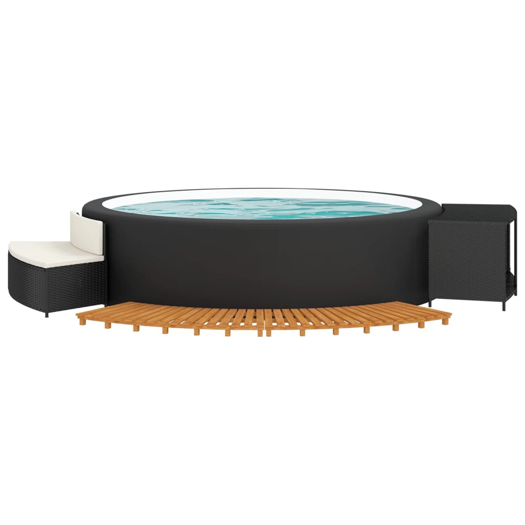 fekete polyrattan és tömör akácfa jakuzzi-keret