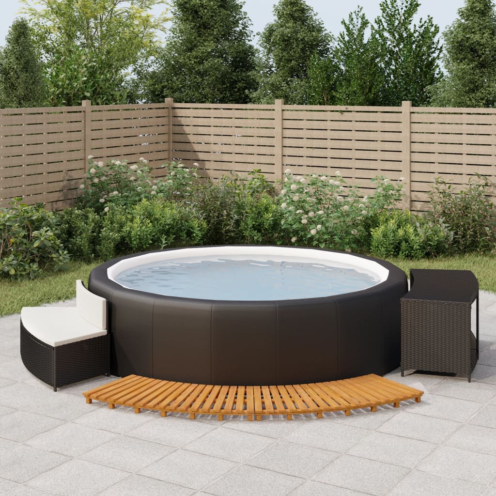 fekete polyrattan és tömör akácfa jakuzzi-keret