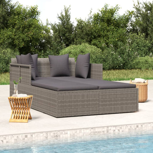 szürke polyrattan napozóágy párnával 182 x 118 x 63 cm