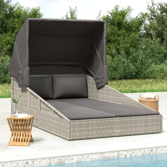 szürke polyrattan napágy összecsukható tetővel 200x114x128 cm