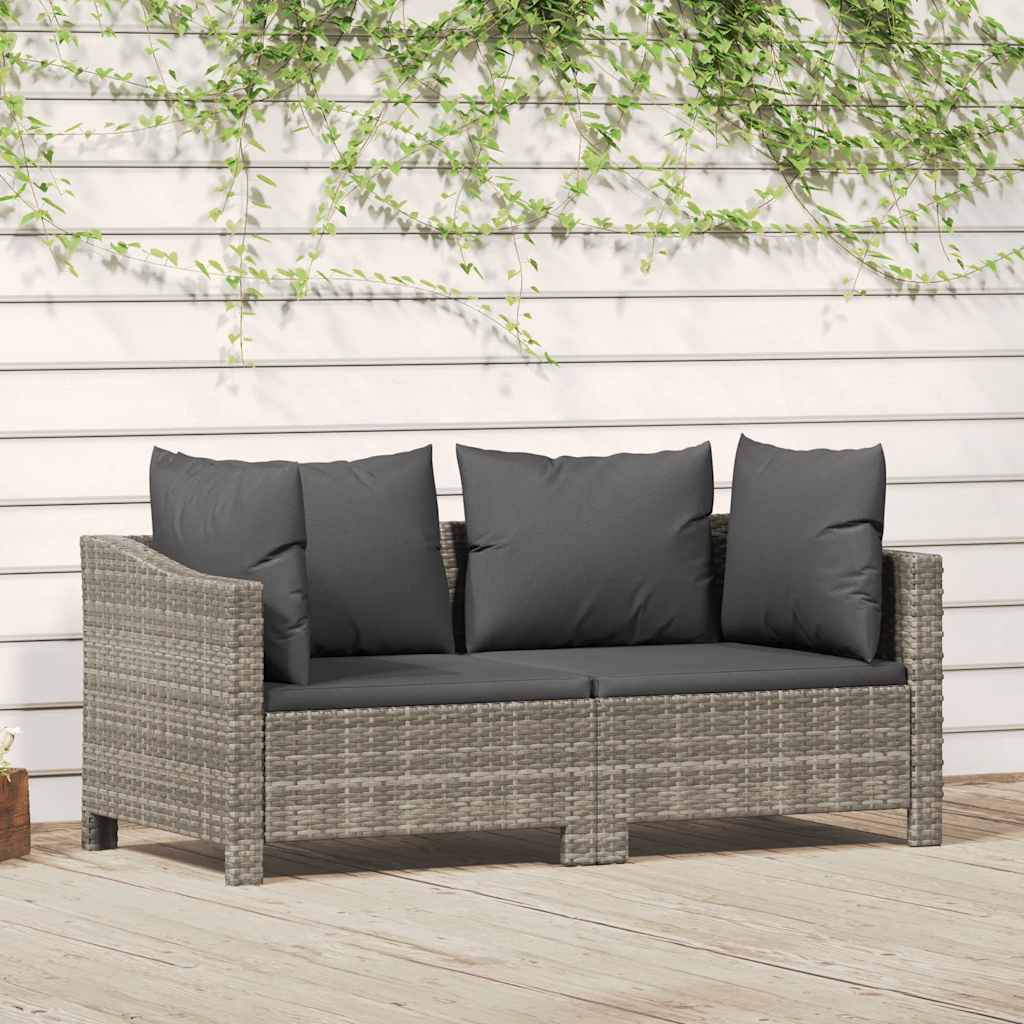 2 darabos szürke polyrattan kerti bútor szett párnákkal