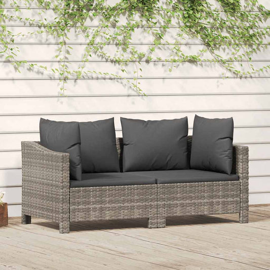 2 darabos szürke polyrattan kerti bútor szett párnákkal