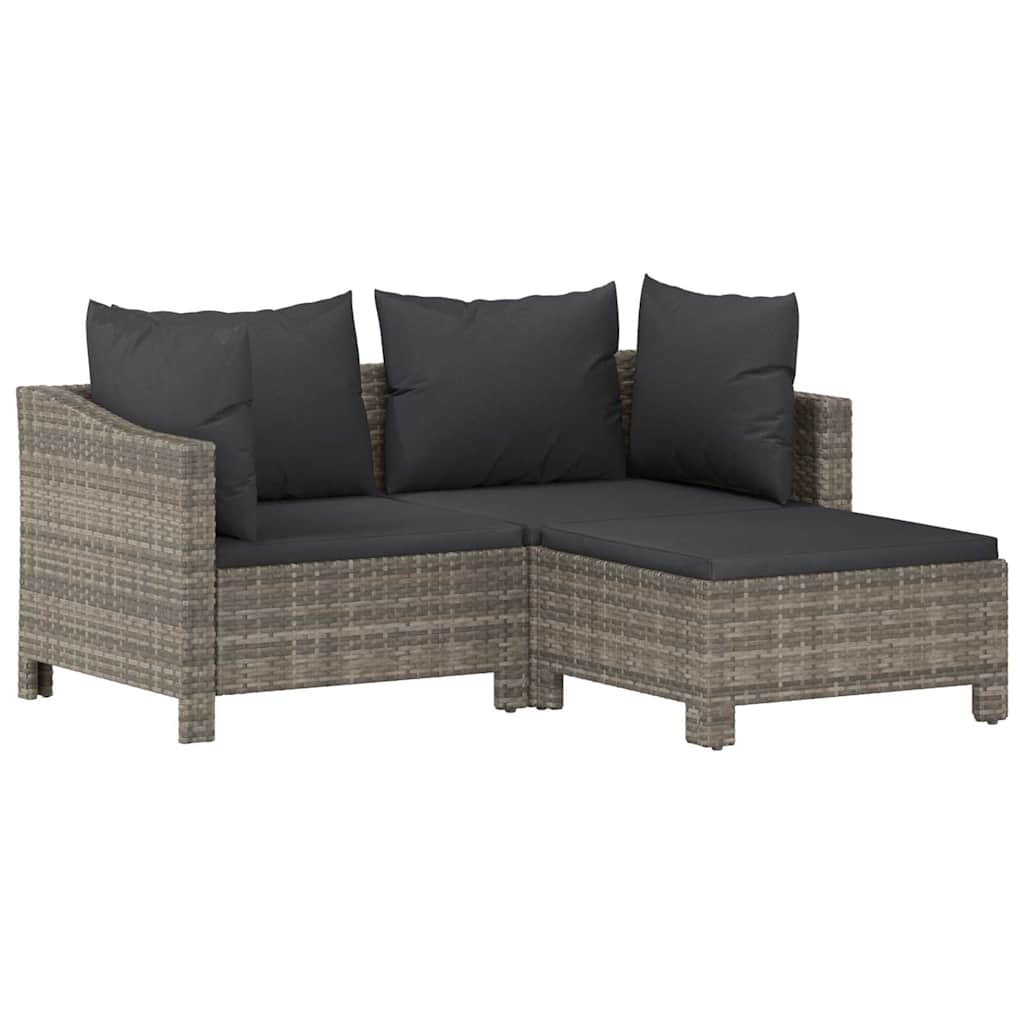 3 részes szürke polyrattan kerti ülőgarnitúra párnákkal