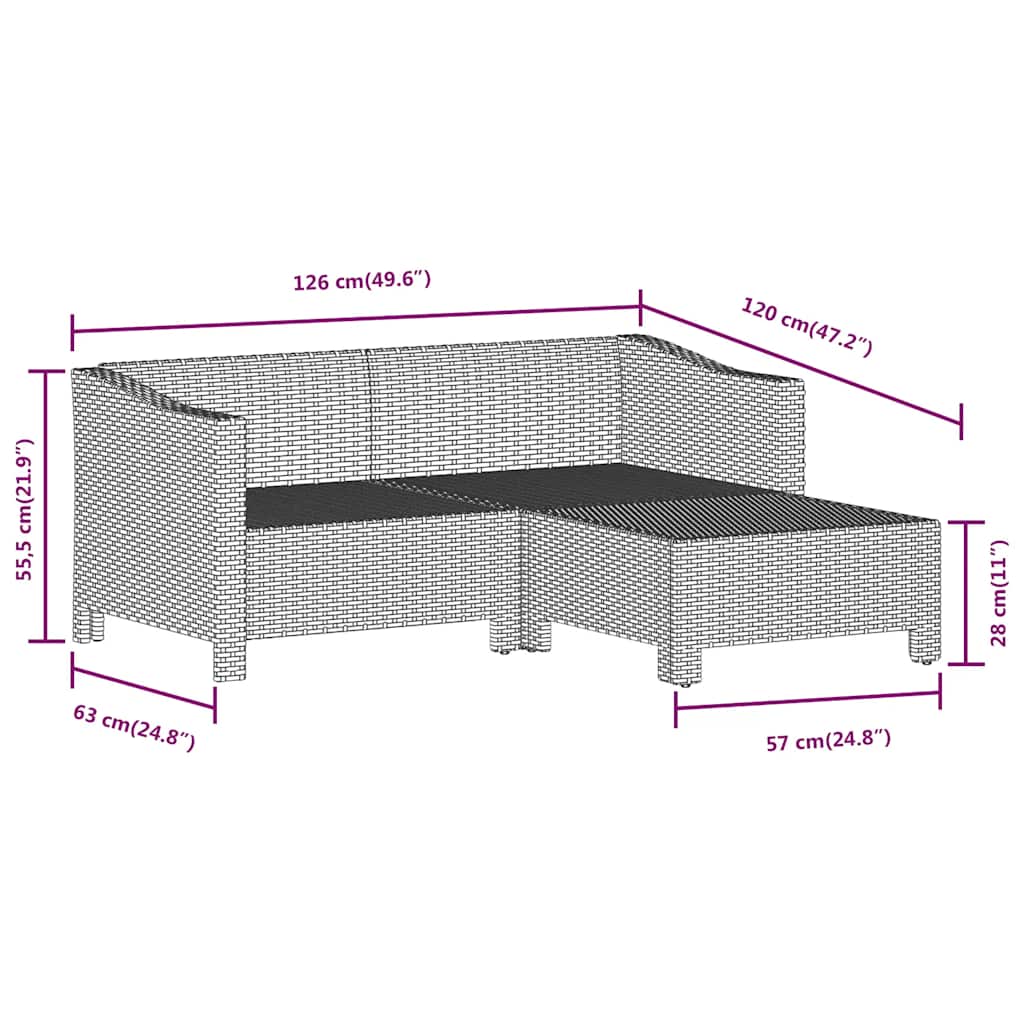 3 részes szürke polyrattan kerti ülőgarnitúra párnákkal