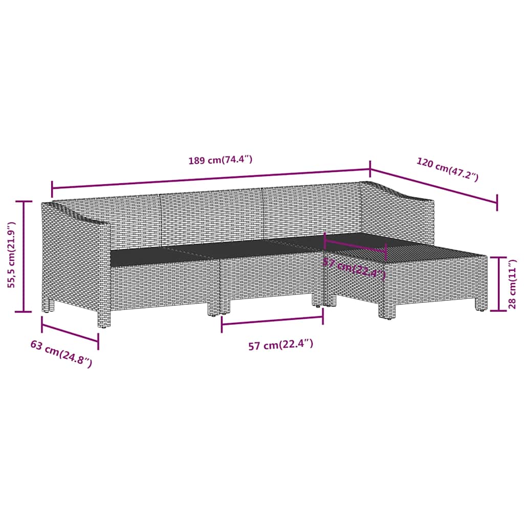 4 részes szürke polyrattan kerti ülőgarnitúra párnákkal