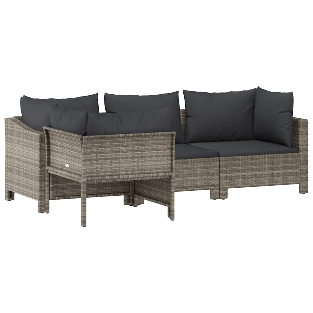 4 darabos szürke polyrattan kerti bútor szett párnákkal