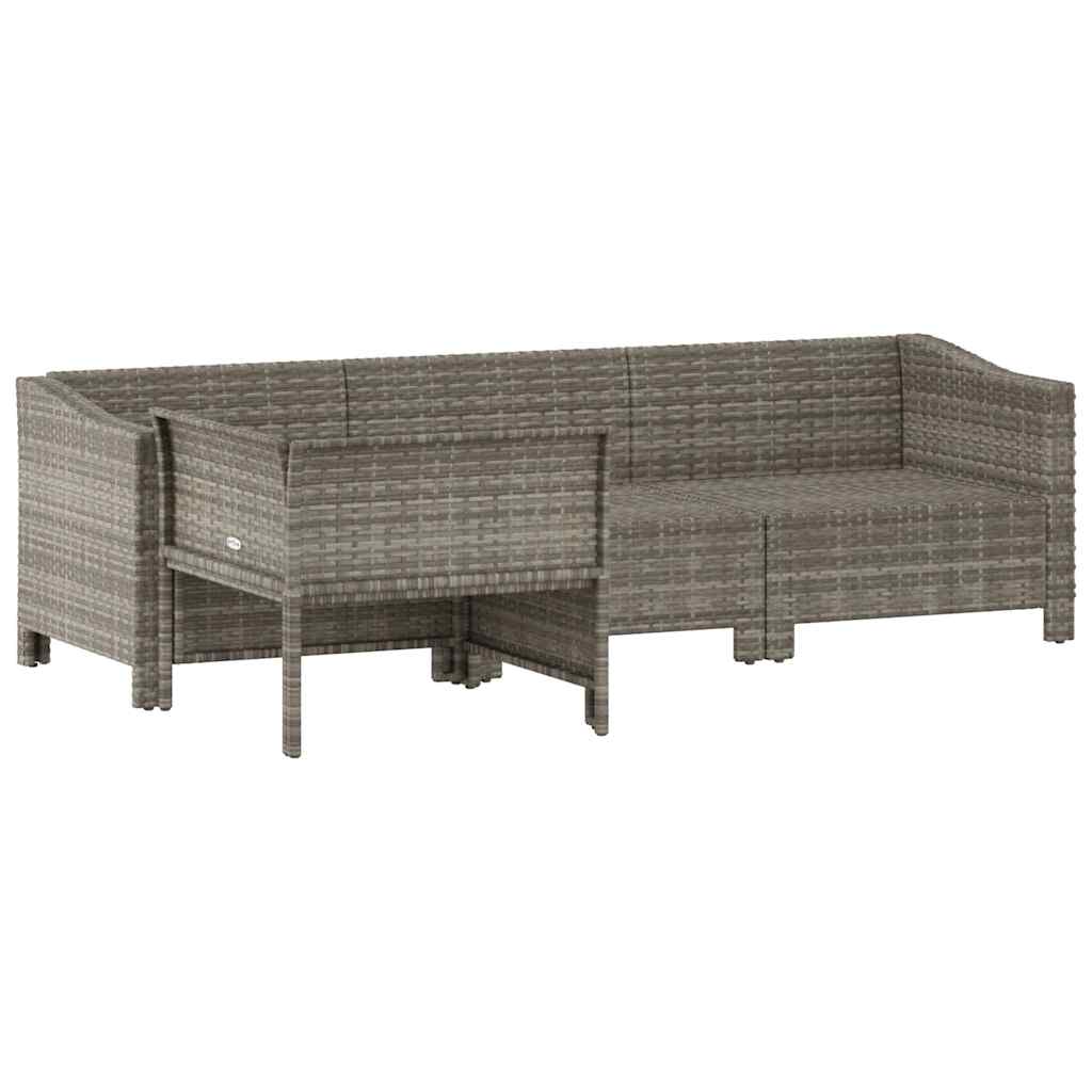 4 darabos szürke polyrattan kerti bútor szett párnákkal