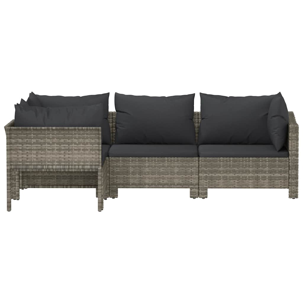 4 darabos szürke polyrattan kerti bútor szett párnákkal