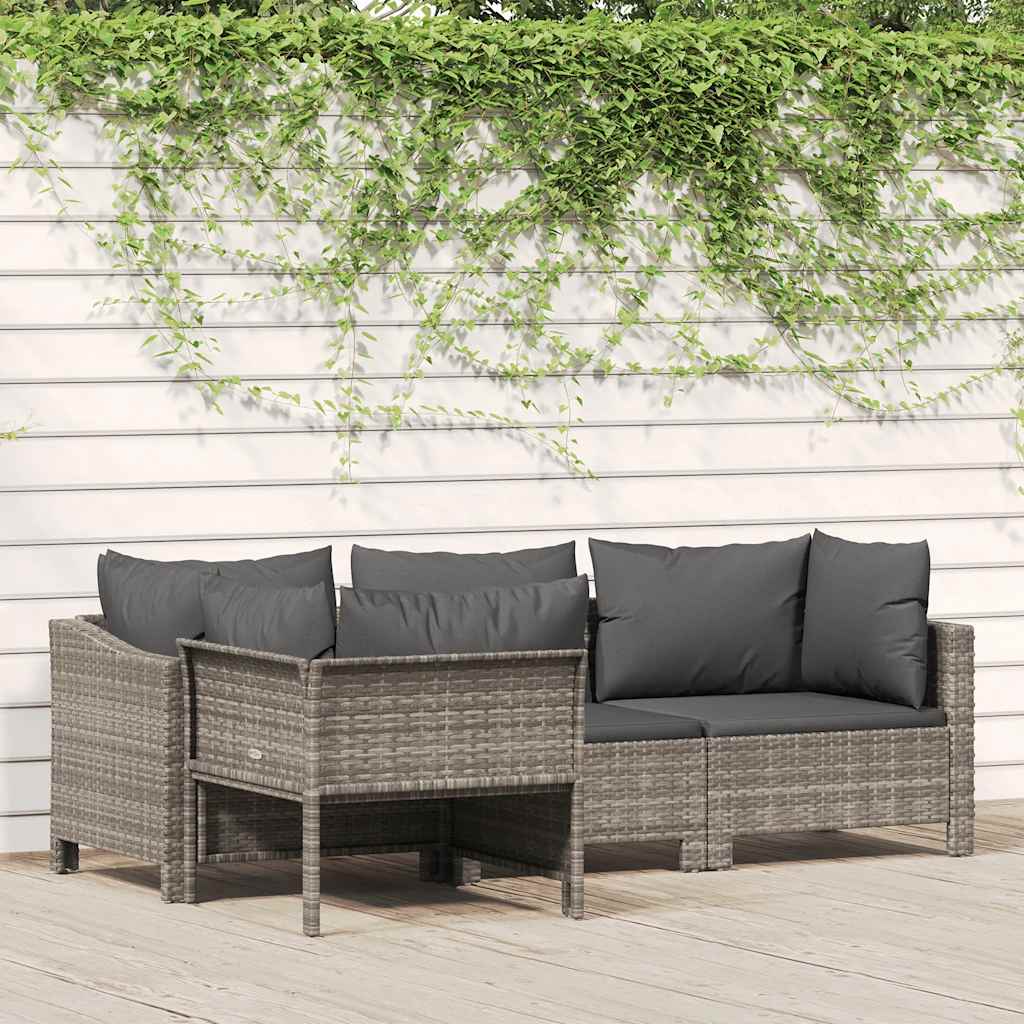 4 darabos szürke polyrattan kerti bútor szett párnákkal