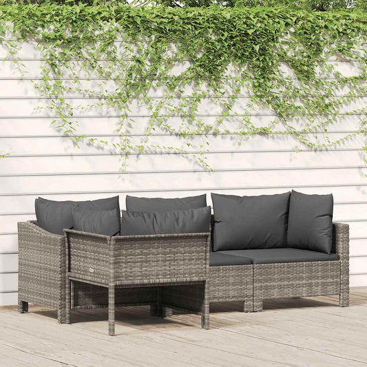 4 darabos szürke polyrattan kerti bútor szett párnákkal