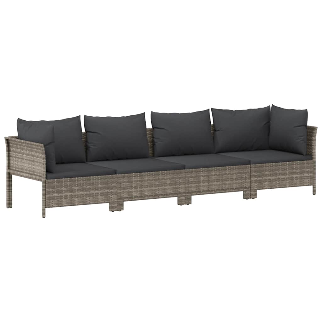 4 darabos szürke polyrattan kerti bútor szett párnákkal