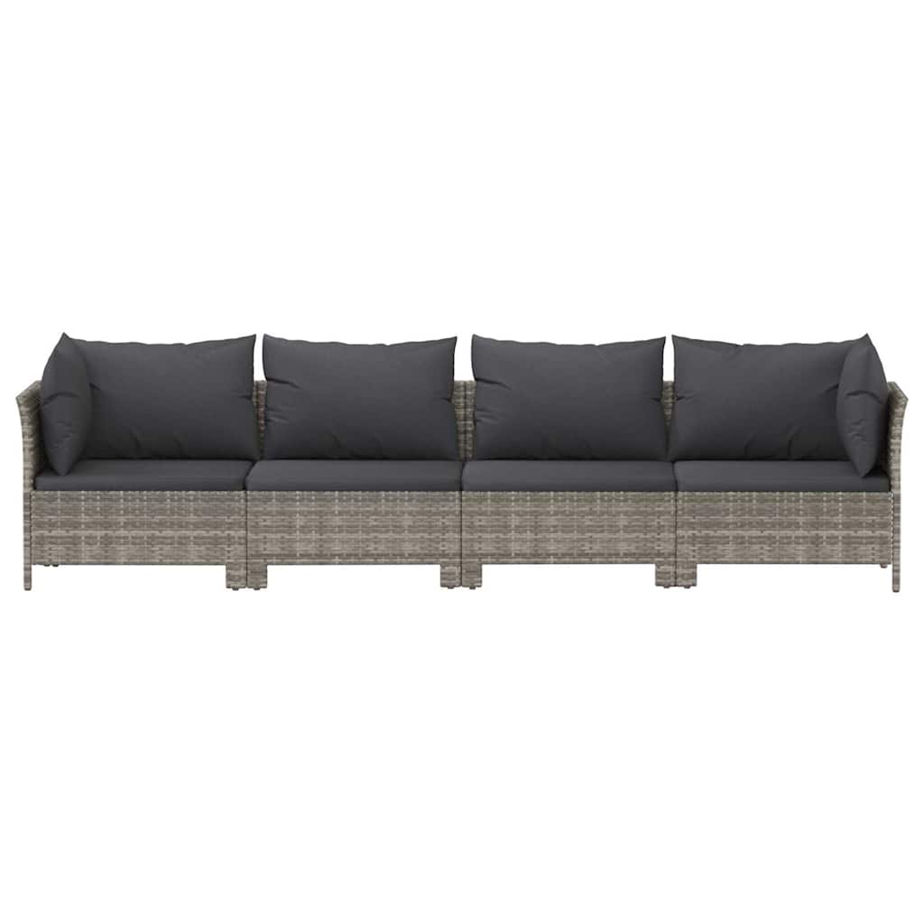 4 darabos szürke polyrattan kerti bútor szett párnákkal