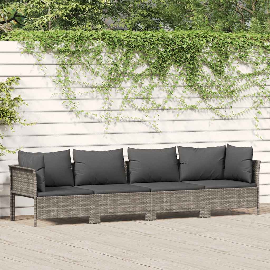 4 darabos szürke polyrattan kerti bútor szett párnákkal