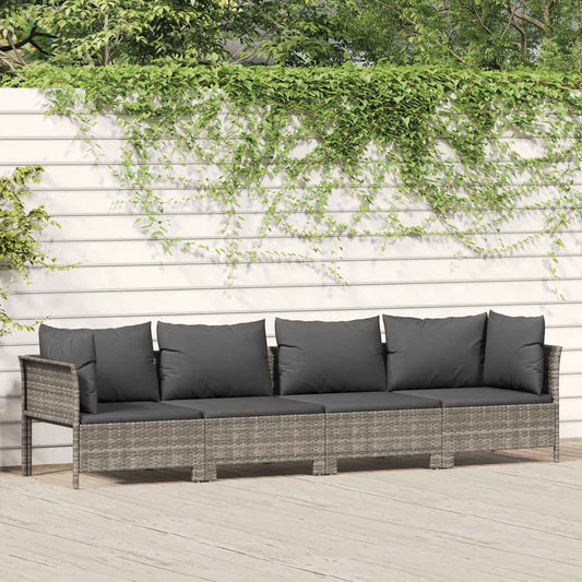 4 darabos szürke polyrattan kerti bútor szett párnákkal