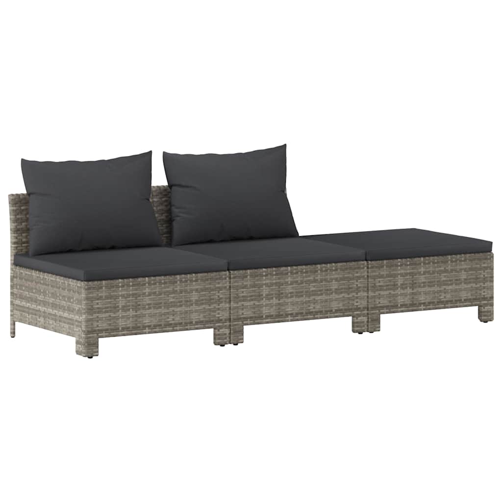 3 részes szürke polyrattan kerti bútor szett párnákkal