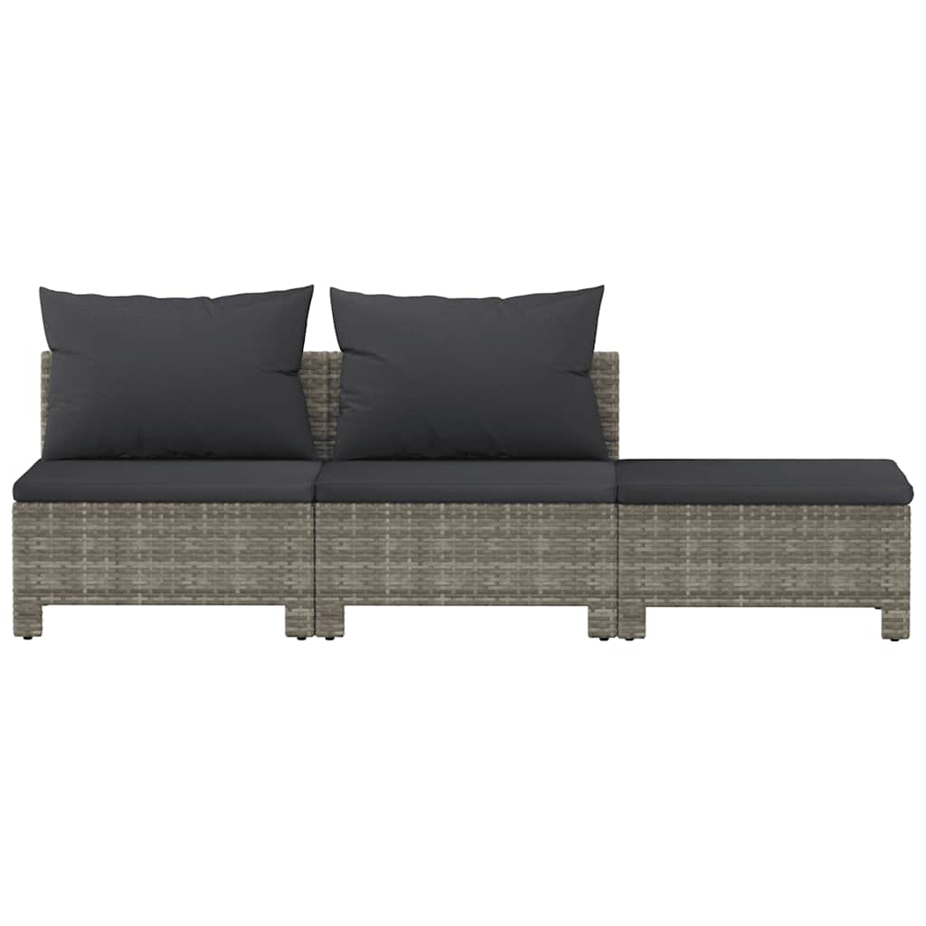 3 részes szürke polyrattan kerti bútor szett párnákkal
