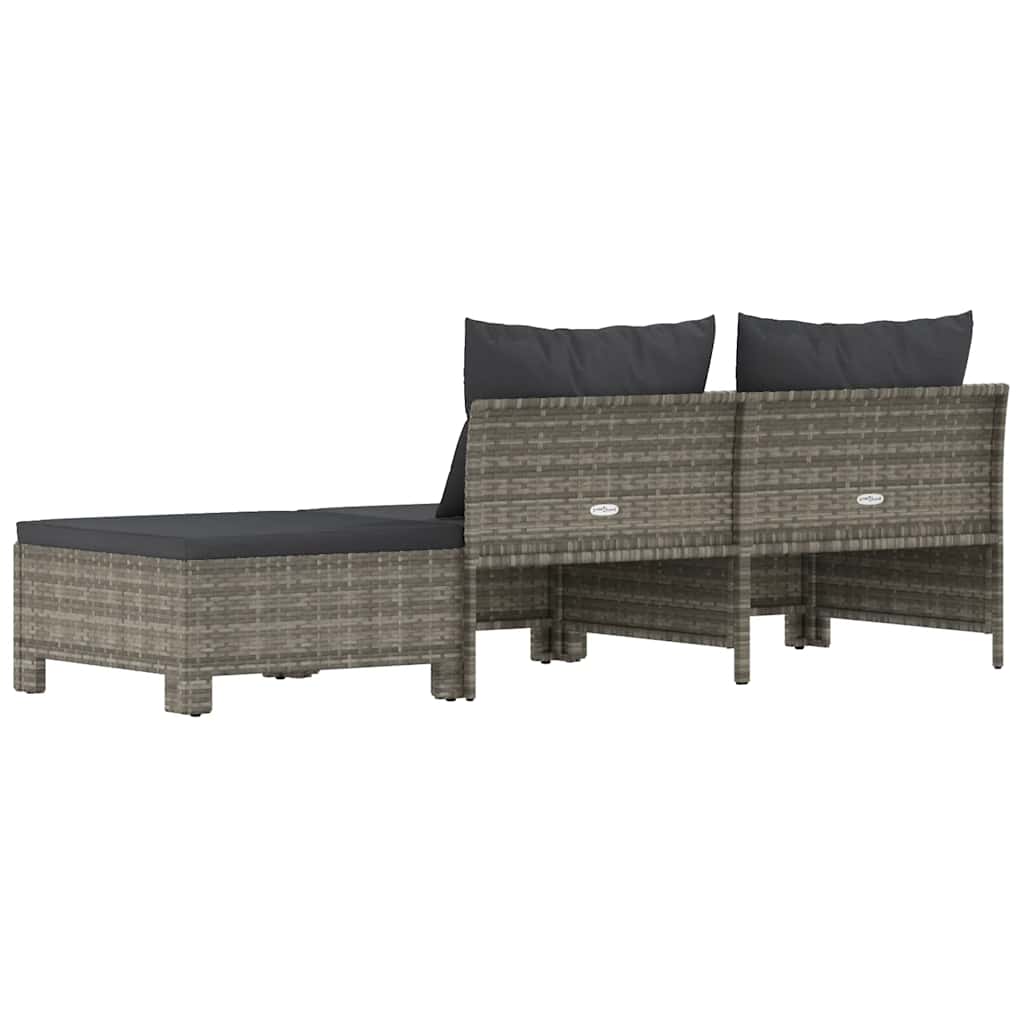 3 részes szürke polyrattan kerti bútor szett párnákkal