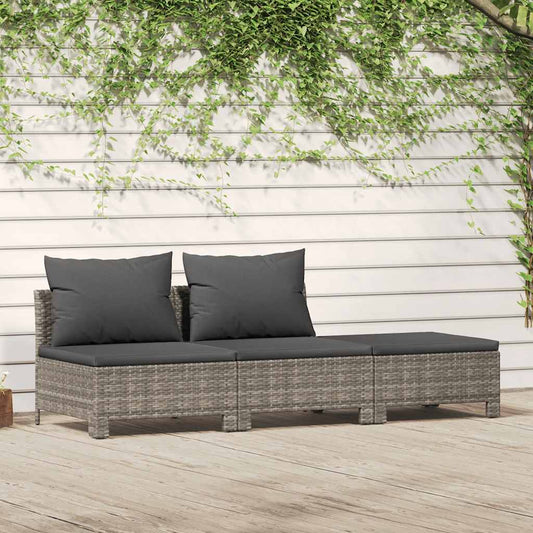 3 részes szürke polyrattan kerti bútor szett párnákkal