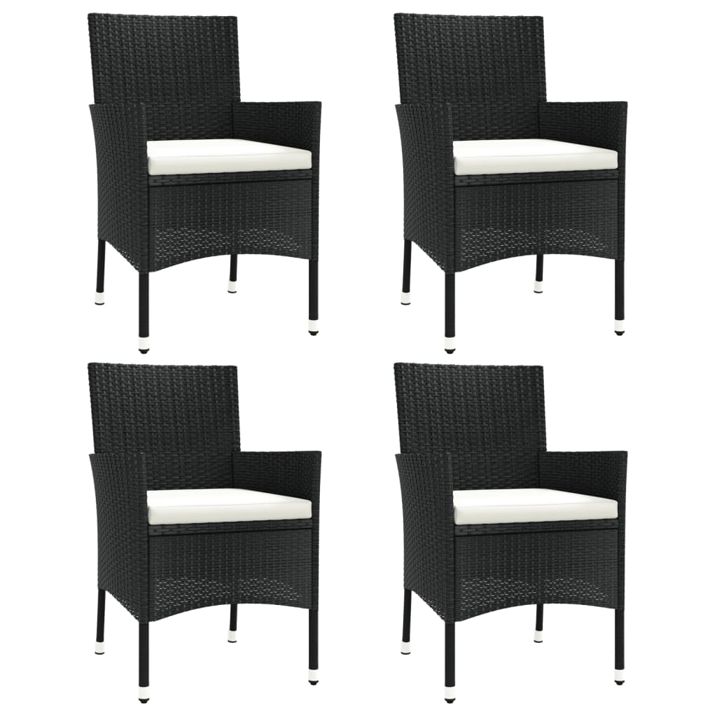 4 db fekete polyrattan kerti szék párnákkal (csak Egyesült Királyság/Írország/FI/NO)