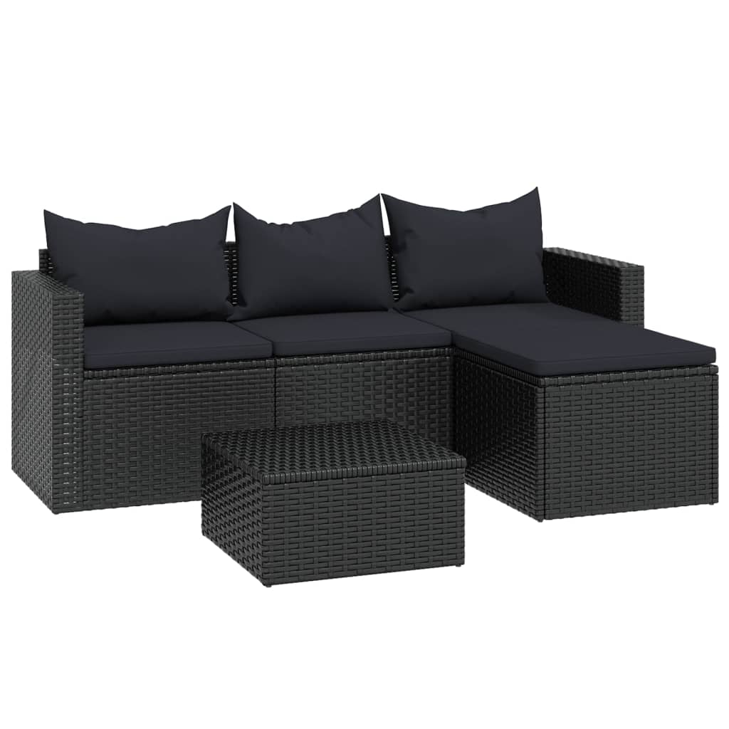 fekete polyrattan kerti ülőgarnitúra