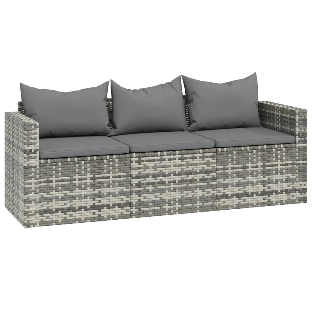 3 részes szürke polyrattan kerti ülőgarnitúra párnákkal