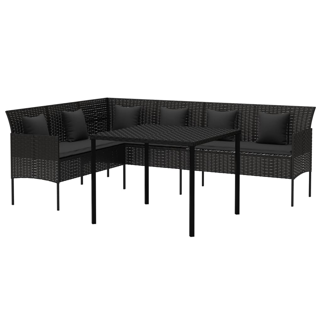 2 részes fekete polyrattan kerti étkezőgarnitúra párnával