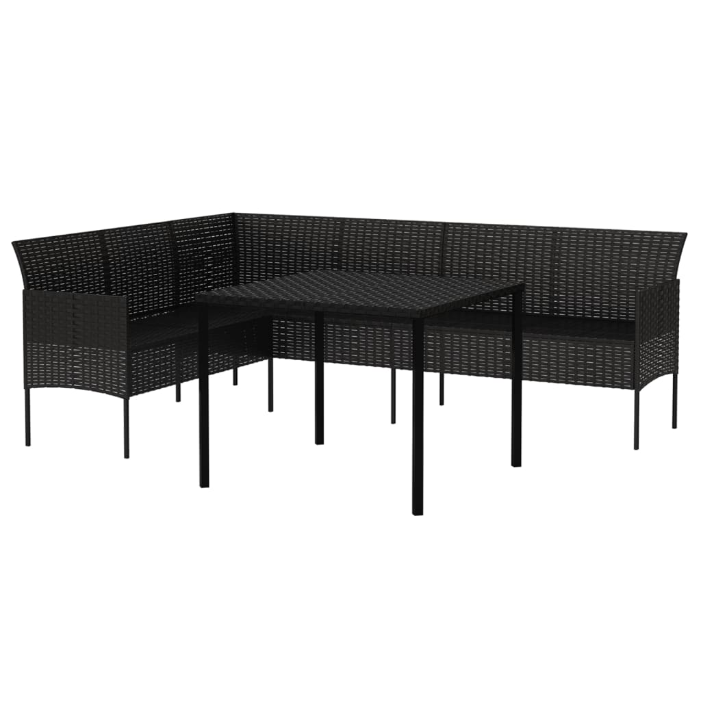 2 részes fekete polyrattan kerti étkezőgarnitúra párnával