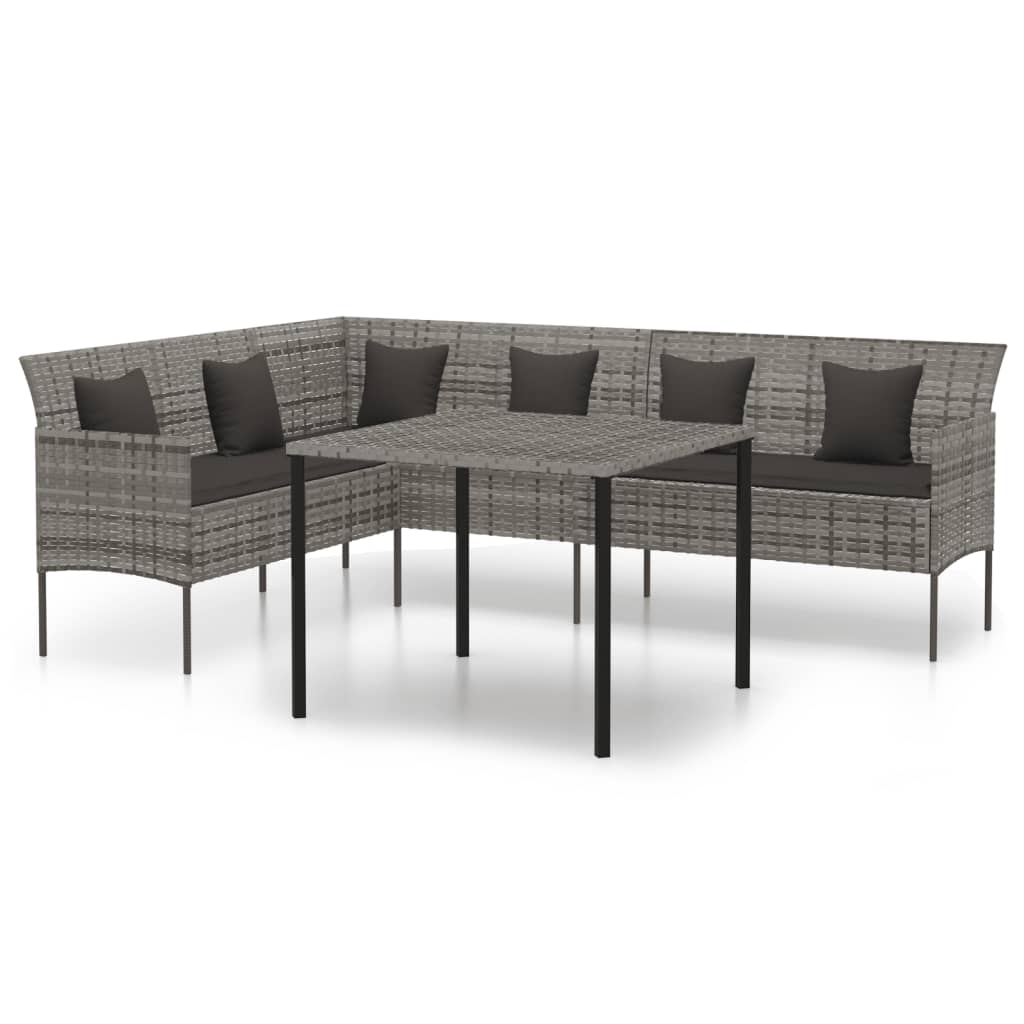 2 részes szürke polyrattan kerti étkezőgarnitúra párnákkal
