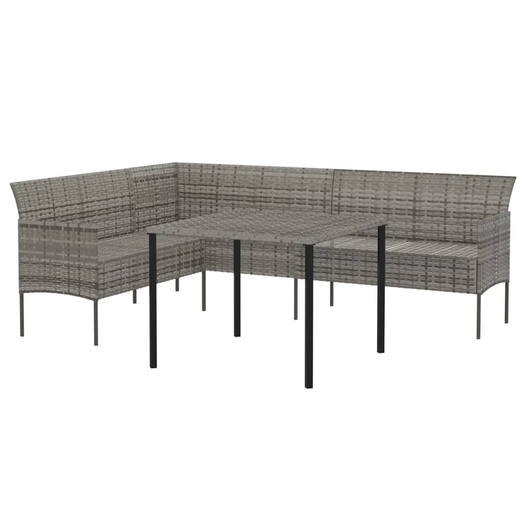 2 részes szürke polyrattan kerti étkezőgarnitúra párnákkal