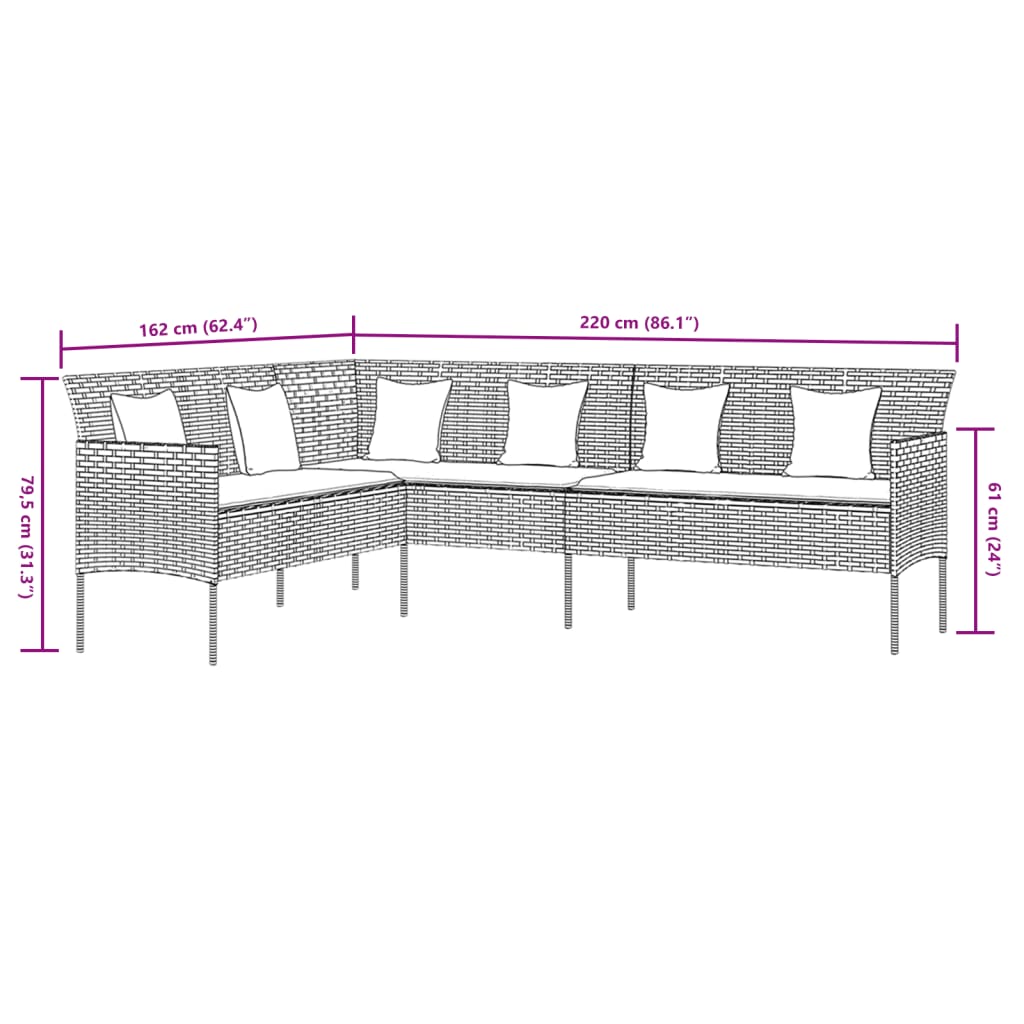 2 részes szürke polyrattan kerti étkezőgarnitúra párnákkal