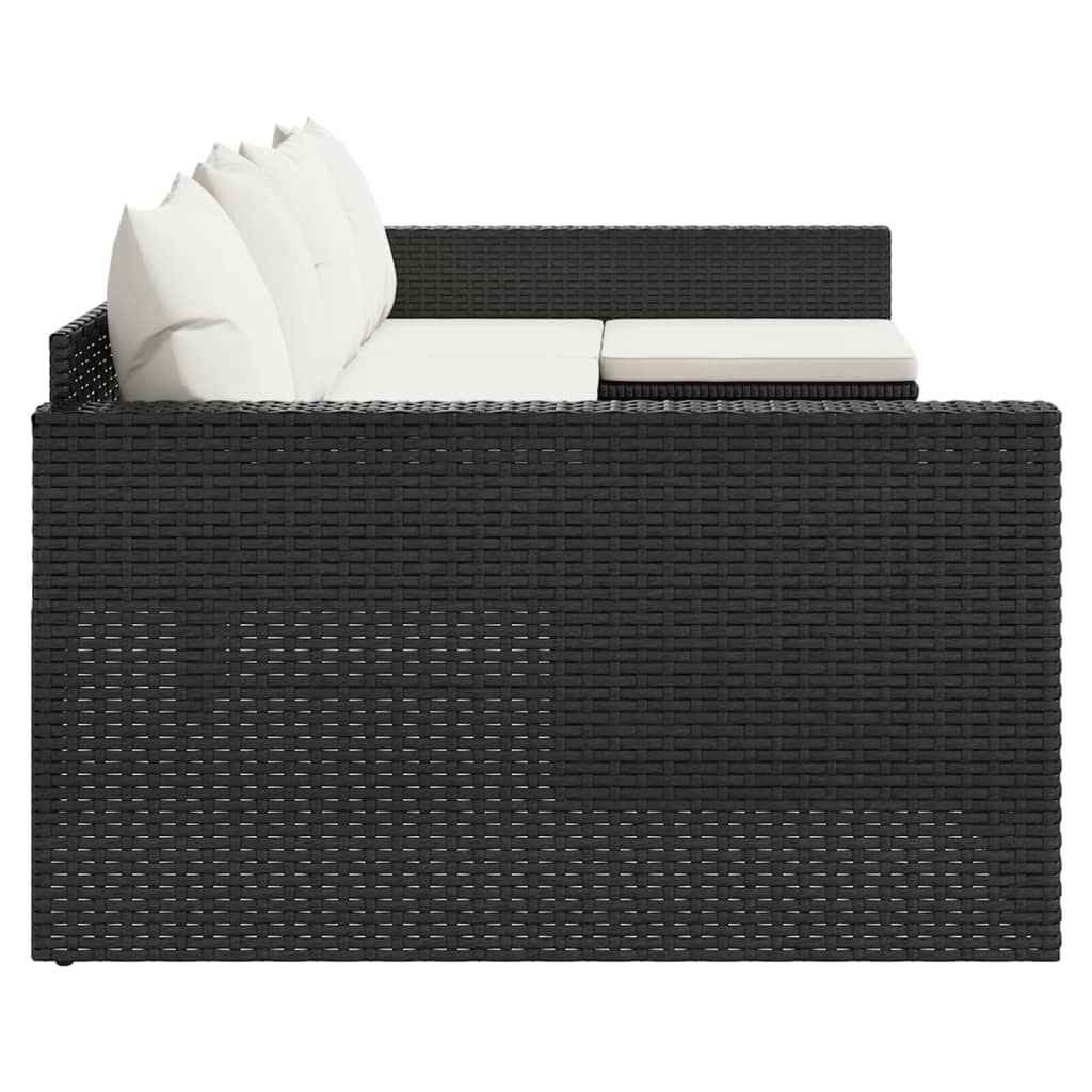 2 részes fekete polyrattan kerti ülőgarnitúra párnákkal