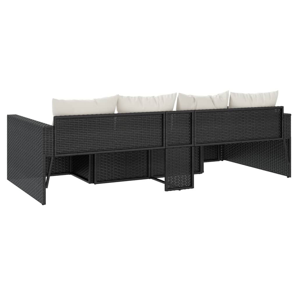 2 részes fekete polyrattan kerti ülőgarnitúra párnákkal