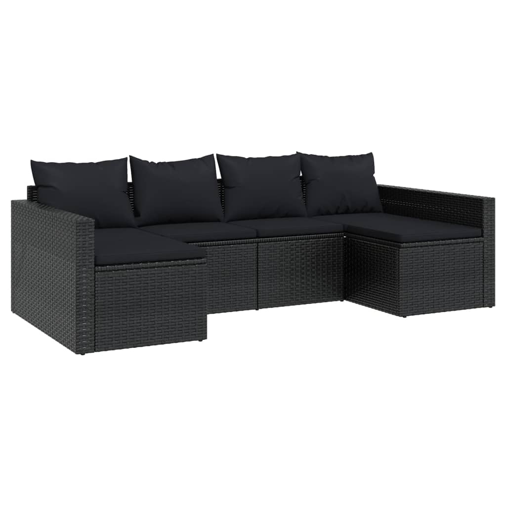 2 részes fekete polyrattan kerti ülőgarnitúra párnákkal